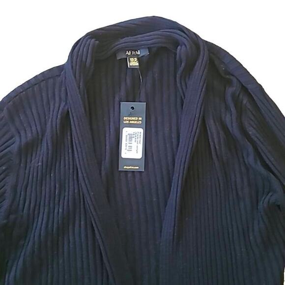 Afrm Shaylee Long Sleeve Open Front Ribbed Cardigan - Black - Size XS/S NWT - Picture 6 of 12